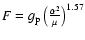 $F= g_{\rm p}
\left({\frac{\alpha^2}{\mu}}\right)^{1.57}$