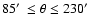 $85\hbox{$^\prime$ }\leq \theta \leq 230\hbox{$^\prime$ }$
