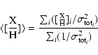 \begin{displaymath}%
\langle[\frac{\rm X}{\rm H}]\rangle =\frac{\sum_{i}([\frac{...
..._{{\rm tot}_{i}}^{2})}{\sum_{i}(1/\sigma^{2}_{{\rm tot}_{i}})}
\end{displaymath}