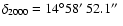 $\delta_{2000}=14^{\circ} 58\hbox{$^\prime$ }52.1\hbox{$^{\prime\prime}$ }$