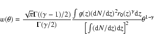 \begin{displaymath}%
w(\theta)={\sqrt\pi\Gamma((\gamma-1)/2)\over{\Gamma(\gamma/...
...eft[\int({\rm d}N/{\rm d}z){\rm d}z\right]^2}\theta^{1-\gamma}
\end{displaymath}