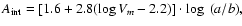 $A_{\rm int} = [1.6 + 2.8(\log V_m-2.2)]\cdot \log~(a/b),$