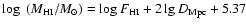 $\log~(M_{\rm HI}/M_{\odot})= \log F_{\rm HI}+2\lg D_{\rm Mpc}+5.37$