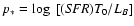 $p_*=\log~[({\it SFR})T_0/L_B]$