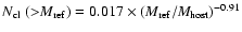 ${\mbox{$N_{\rm cl}$ }}({>}M_{\rm ref}) = 0.017 \times (M_{\rm ref} /
M_{\rm host})^{-0.91}$