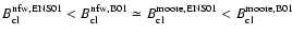 $B_{\rm cl}^{\rm nfw,ENS01} <
B_{\rm cl}^{\rm nfw,B01} \simeq B_{\rm cl}^{\rm moore,ENS01} <
B_{\rm cl}^{\rm moore,B01}$