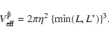 \begin{displaymath}V_{\rm eff}^{\bar{\rm p}} = 2\pi \eta^2 \; \{\min(L,L^*)\}^3.
\end{displaymath}