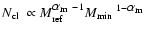 ${\mbox{$N_{\rm cl}$ }}\propto M_{\rm ref}^{{\mbox{$\alpha_{\rm m}$ }}-1} {\mbox{$M_{\rm min}$ }}^{1-{\mbox{$\alpha_{\rm m}$ }}}$