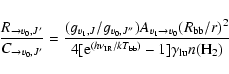 \begin{displaymath}%
\frac{R_{\rightarrow v_0, J'}}{C_{\rightarrow v_0, J'}} =
\...
...\nu_{\rm IR}/k T_{\rm bb})} - 1] \gamma_{\rm lu}
n({\rm H}_2)}
\end{displaymath}