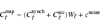 \begin{displaymath}C^{\rm map}_{\ell} \sim ( C_{\ell}^{\rm synch}+ C_{\ell}^{\rm src} ) W_{\ell} + c^{\rm noise}
\end{displaymath}