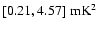$[0.21,4.57]\;{\rm mK}^2$