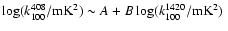 ${\rm log}(k_{100}^{408}/{\rm mK}^2) \sim {A} + {B}~{\rm log}(k_{100}^{1420}/{\rm mK}^2)~$