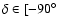 $\delta \in [-90^{\circ}$