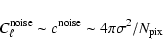 \begin{displaymath}C^{\rm noise}_{\ell} \sim c^{\rm noise} \sim 4\pi \sigma^2/N_{\rm pix}\end{displaymath}