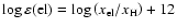 $\log \varepsilon({\rm el}) = \log \left( x_{\rm el} / x_{\rm H} \right) + 12$