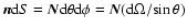 $\vec{n}{\rm d}S=\vec{N}{\rm d}\theta{\rm d}\phi=\vec{N}({\rm d}\Omega/\!\sin\theta)$
