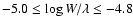 $-5.0 \leq \log W/\lambda \leq -4.8$