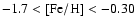 $-1.7 < {\rm [Fe/H]} < -0.30$
