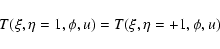 \begin{displaymath}%
T(\xi,\eta = \-1,\phi,u)=T(\xi,\eta = +1,\phi,u)
\end{displaymath}