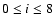 $0 \le i \le 8$
