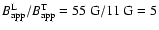 $B^{\rm L}_{\rm app}/B^{\rm T}_{\rm app} = 55~{\rm
G}/11~{\rm G} = 5$