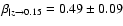 $\beta_{\vert z\rightarrow
0.15}=0.49 \pm 0.09$