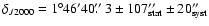 $\delta_{J2000}=1^{\circ}46' 40 \hbox{$.\!\!^{\prime\prime}$ }3 \pm 107''_{\rm stat}\pm 20''_{\rm syst}$