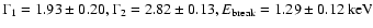 $\Gamma_1 =1.93 \pm 0.20, \Gamma_2 = 2.82 \pm 0.13, E_{\rm break} = 1.29 \pm 0.12 ~ \rm {keV}$