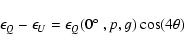 \begin{displaymath}%
\epsilon_{Q}-\epsilon_{U}=\epsilon_{Q}(0\hbox{$^\circ$ },p,g)\cos (4\theta)
\end{displaymath}