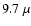 $9.7~\mu$