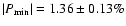 $\vert P_{\min}\vert= 1.36\pm0.13\%$
