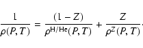 \begin{displaymath}{1 \over \rho(P,T)} = {(1-Z) \over \rho^{\rm H/He}(P,T)} + {Z \over \rho^Z(P,T)}\cdot
\end{displaymath}