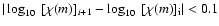 $\vert\log_{10}~[\chi(m)]_{i+1}-\log_{10}~[\chi(m)]_{\rm i}\vert<0.1$