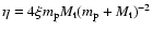 $\eta = 4 \xi m_{\rm p} M_{\rm t} (m_{\rm p}+M_{\rm t})^{-2}$