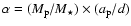 $\alpha=(M_{\rm p}/M_\star)\times(a_{\rm p}/d)$