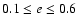 $0.1\leq e\leq 0.6$
