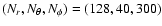 $(N_{r},N_{\theta},N_{\phi}) = (128,40,300)$