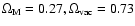 $\Omega _{\rm M} = 0.27, \Omega_{\rm vac} = 0.73$