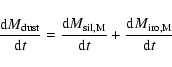 \begin{displaymath}%
\frac{{\rm d}{M}_{\rm dust}}{{\rm d}t} = \displaystyle
\fra...
...{\rm sil,M}}{{\rm d}t}+\frac{{\rm d}{M}_{\rm iro,M}}{{\rm d}t}
\end{displaymath}