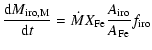 $\displaystyle \displaystyle\frac{{\rm d}{M}_{\rm iro,M}}{{\rm d}t} = \dot{M} X_{\rm Fe}
\frac{A_{\rm iro}}{A_{\rm Fe}} f_{\rm iro}$