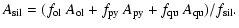 $\displaystyle %
A_{\rm sil}=(f_{\rm ol}~A_{\rm ol}+f_{\rm py}~A_{\rm py}+f_{\rm qu}~A_{\rm qu})/ f_{\rm sil}.$