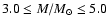 $3.0
\le M/M_{\odot} \le 5.0$