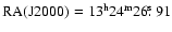 ${\rm RA(J2000})=13^{\rm h}24^{\rm m}26\hbox{$.\!\!^{\rm s}$ }91$