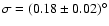 $\sigma = (0.18 \pm 0.02)^{\circ}$
