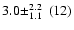 $3.0\!\pm_{1.1}^{2.2}~(12)$