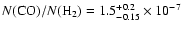 $N({\rm CO})/N({\rm H_2}) = 1.5^{+0.2}_{-0.15}\times 10^{-7}$