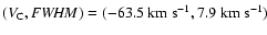$(V_{\rm C}, {\it FWHM}) = (-63.5~{\rm km~s}^{-1},
7.9~{\rm km~s}^{-1})$