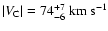 $\vert V_{\rm C}\vert =
74_{-6}^{+7}~{\rm km~s}^{-1}$