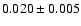 $0.020\pm0.005$