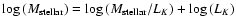 $\log{(M_{\rm stellar})}=\log{(M_{\rm stellar}/L_K)}+\log{(L_K)}$